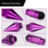AllExtreme M12x1.5mm Wheel Nuts Close End Steel Aluminum Alloy Extended Lug Nut Set with Spike & Key for Cars Wheels Tyres (20Pcs, Purple Colour)