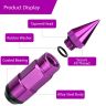 AllExtreme M12x1.5mm Wheel Nuts Close End Steel Aluminum Alloy Extended Lug Nut Set with Spike & Key for Cars Wheels Tyres (20Pcs, Purple Colour)