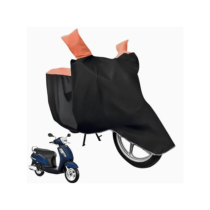 Allextreme S-7017 Full Bike Body Cover Water Resistant Dustproof Rustproof UV Protection Cover Compatible for Activa Maestro Scooty and All Two Wheeler Scooter (Black & Orange, Small)