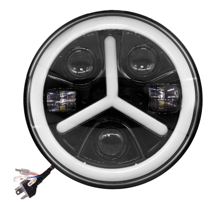 Allextreme EX7WYP1 7 Inch Full Ring Round LED Headlight with Hi/Low Beam White & Yellow Angel Eye Lamp Compatible with Bullet, Harley Davidson Jeep Wrangler (75W, Pack of 1)