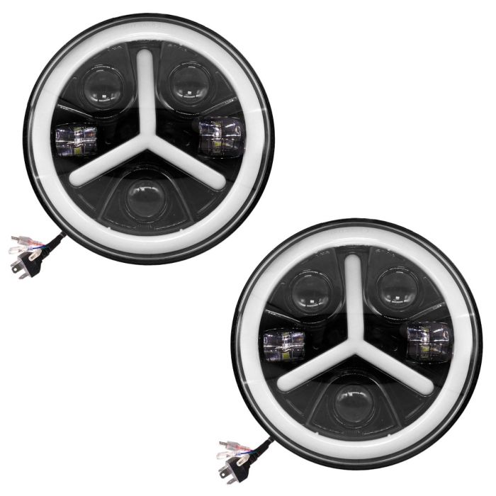 Allextreme EX7WYP2 7 Inch Round White LED Headlight with Full Ring Hi/Low Beam White & Yellow Angel Eye Lamp for Bullet, Harley Davidson Jeep Wrangler (75W, Pack of 2)