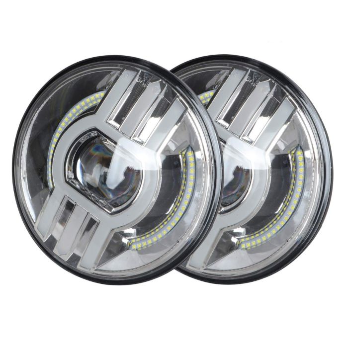 Allextreme EX7IWH2 7 Inch Full Ring Round LED 75W Headlight with High Low Beam Halo Angel Eyes DRL Lamp for Jeep Wrangler Off Road Car and Motorcycle (Pack of 2, Chrome)