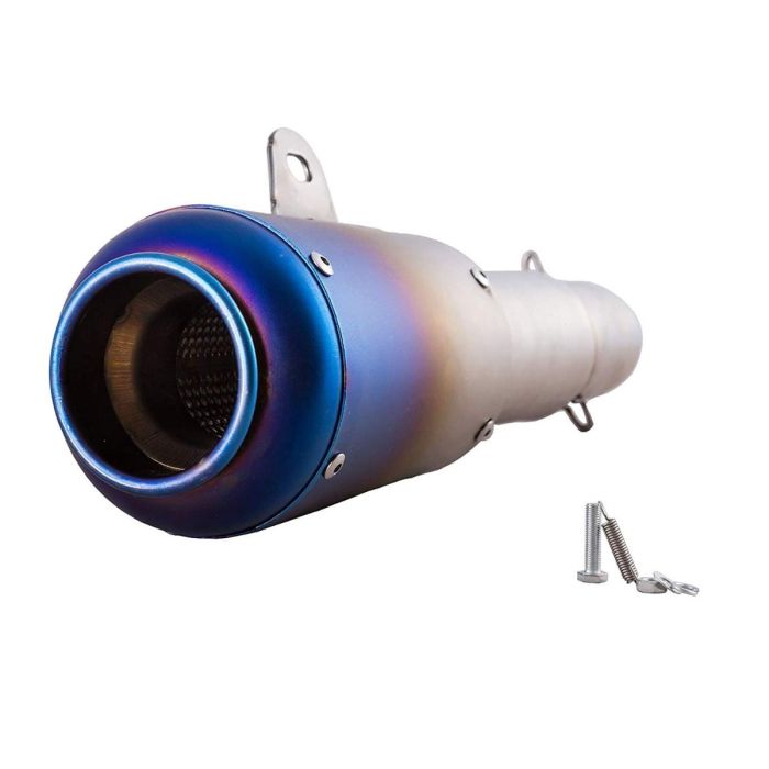 AllExtreme 51mm Inlet Long Grenade Launcher Shape Exhaust Pipe Muffler Silencer with Grenade Explosion Fire Shot Sound for Scooter Motorbike Street Dirt Bike ATV Quad Bike - Grey Blue