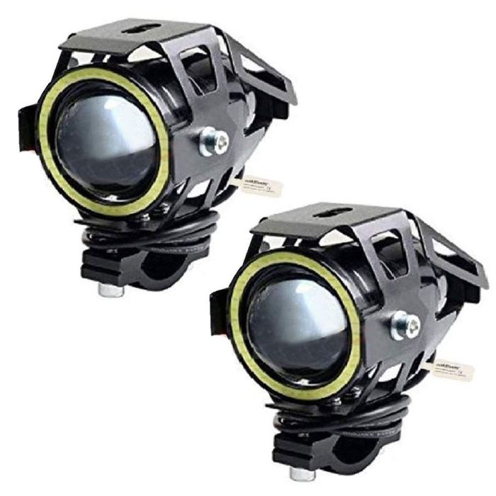 AllExtreme EXU7MW2 U7 Mini CREE LED Fog Light Work Lamp with Hi/Low, Flashing Beam and White Light Angel Eye Ring for Cars and Motorcycles (12W, White Light, 2 PCS)