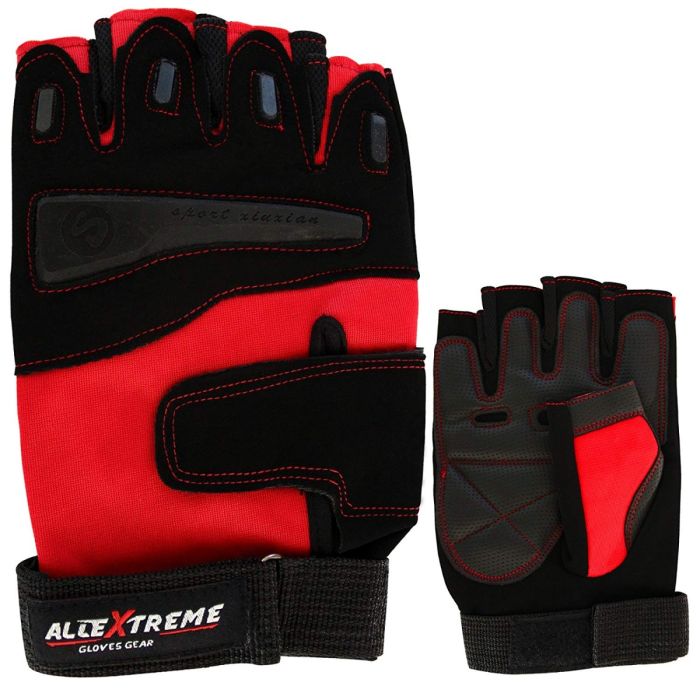 Allextreme EXLGHR1 Multipurpose Unisex Bike Racing Half Finger Gloves Breathable Comfortable Hand Gloves for Gym Biking Sports Cycling and Riding (Large, Red)