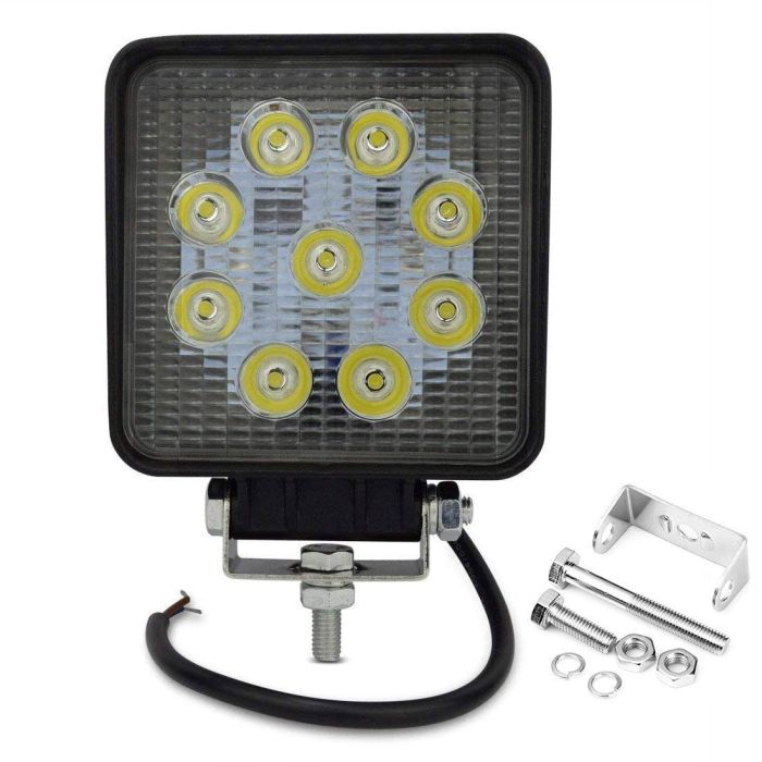 Allextreme EX9SW1P 9 LED Square Fog Light 4 Inch CREE Spot Beam Work Lamp with Mounting Brackets for Car and Motorcycle (27W, White Light, 1 PC)