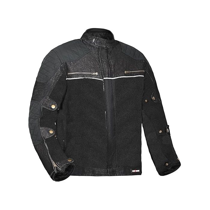 AllExtreme Denim Bike Riding Jacket CE Level 2 Protector Racer Armour with Night Visibility Sticker Shoulder Back Elbow Protection Abrasion Resistance Motorcycle Biker Gear for Men (2XL, Black)