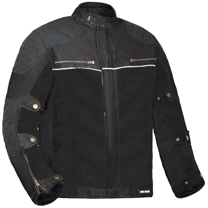 AllExtreme Denim Bike Riding Jacket CE Level 2 Protector Racer Armour with Night Visibility Sticker Shoulder Back Elbow Protection Abrasion Resistance Motorcycle Biker Gear for Men (L, Black)