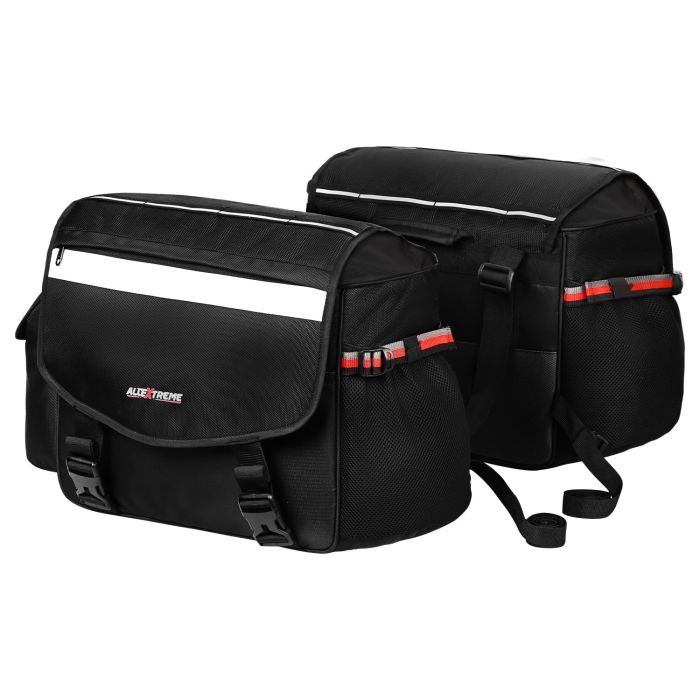 Allextreme 72L Motorcycle Saddle Bag | Heavy-Duty Waterproof Double Side Bag with Dual Locking System, Inner Liners & Rain Covers | Large Touring Saddle Bags for All Straight Exhaust Bikes (Black)