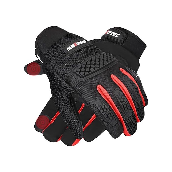 Allextreme Full Finger Bike Riding Gloves with Strong Knuckle Protective Shells Anti-Skid Surface Breathable Mesh Glove for Motorcycle Cycling Climbing Mountaineering Hiking (L, Black Red)