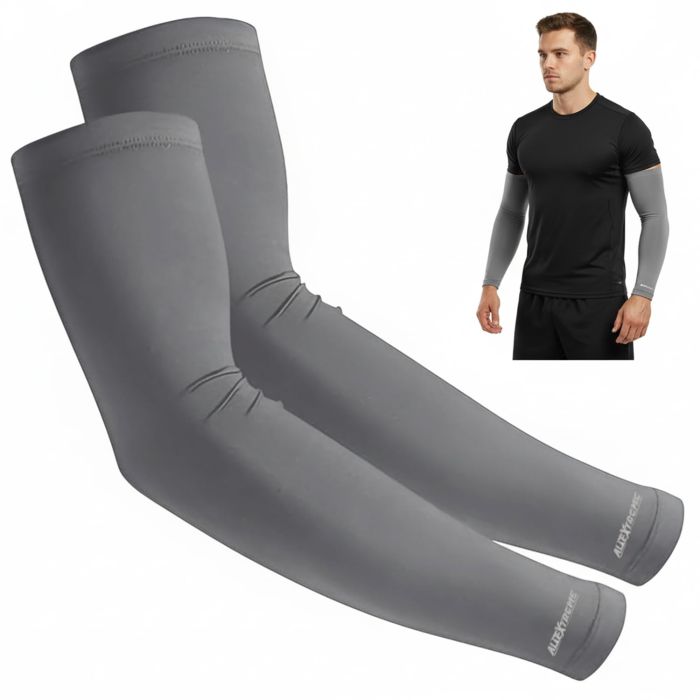 Allextreme Full Arm Sleeves for Riders Sun Protection Sweat Absorbing Quick Dry Cotton Hand Cover for Men & Women Basketball Cricket Biking Hiking Cycling Running Protective Bike Riding Gear (Grey)