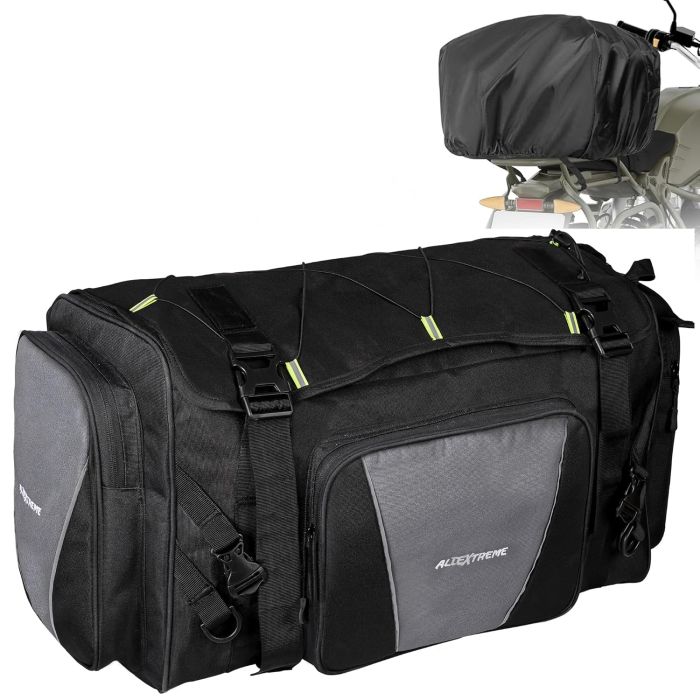 Allextreme 65Ltr Bike Tail Bag Lightweight Multi-Pocket Universal Storage with Mounting System YKK Zippers & Removable Strap Travel Saddle-Bag for Biker All Motorcycles and Bikes (Pack of 1, Black)