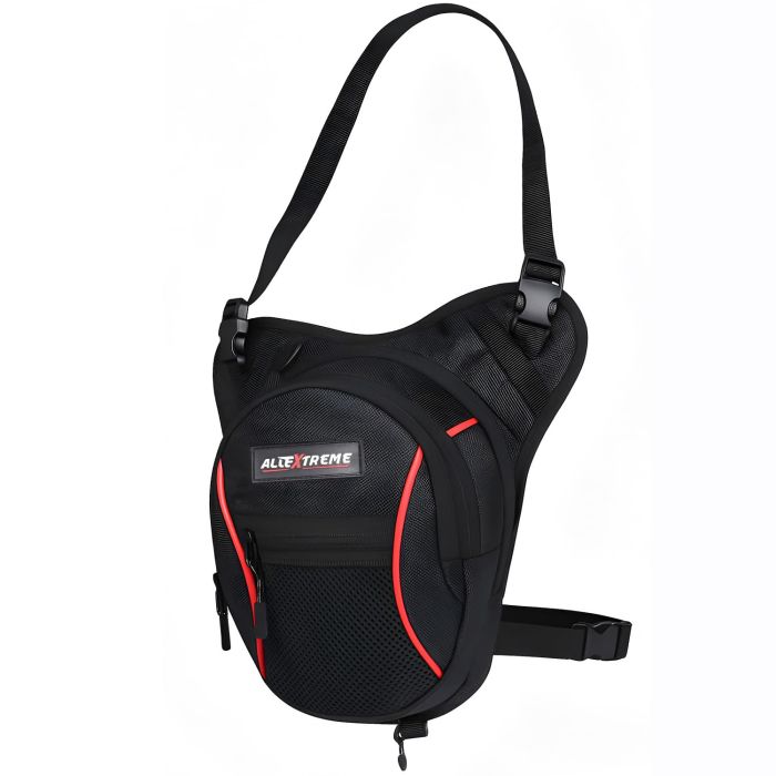 Allextreme Thigh Bag with Multi Pockets Drop Leg Tactical Waist Fanny Pack For Men and Women Compatible for Riding Hiking Travel Camping Sports (Black & Red)