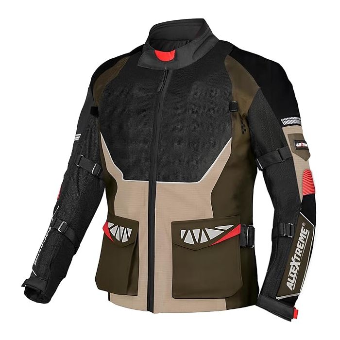 Allextreme RALLY Unisex Motorcycle Riding Jacket Polyester and Mesh Fabric with Back Elbow Shoulder CE Level 2 Certified Armour Chest Protection for Bikers (L, Olive Green)