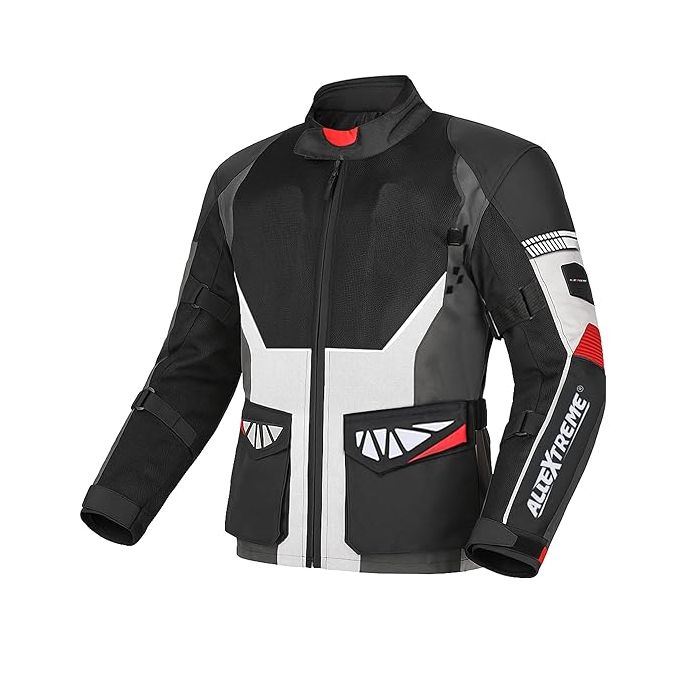 Allextreme RALLY Unisex Motorcycle Riding Jacket Polyester and Mesh Fabric with Back Elbow Shoulder CE Level 2 Certified Armour Chest Protection for Bikers (XL, Grey)