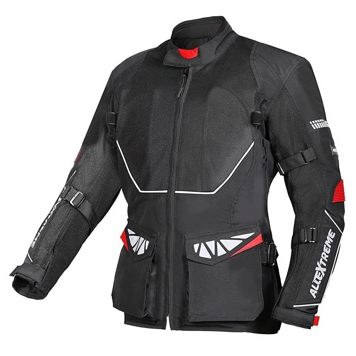 Allextreme RALLY Unisex Motorcycle Riding Jacket Polyester and Mesh Fabric with Back Elbow Shoulder CE Level 2 Certified Armour Chest Protection for Bikers (2XL, Black)