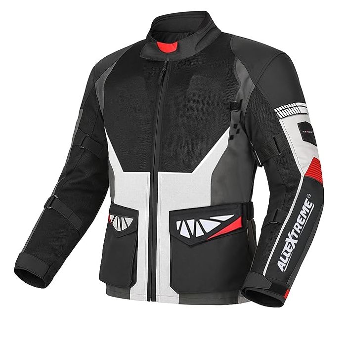 Allextreme RALLY Unisex Motorcycle Riding Jacket Polyester and Mesh Fabric with Back Elbow Shoulder CE Level 2 Certified Armour Chest Protection for Bikers (M, Grey)