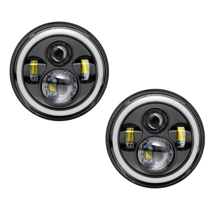 Allextreme EX7IFH2 7 Inch Round LED Headlight with Halo Angle Eyes & Hi/Low Beam Headlamp for Jeep Wrangler Harley Davidson (75W, 2 PCS)