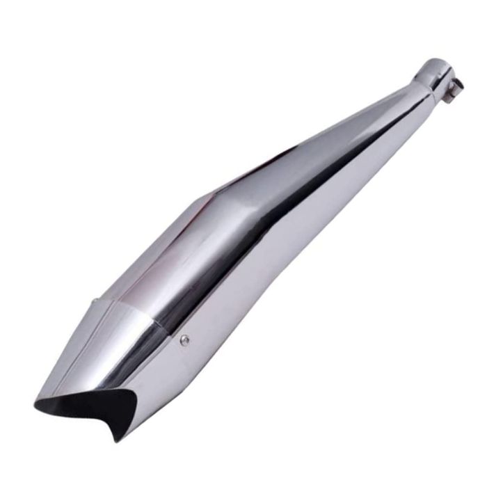 AllExtreme EX097 Black Tail Dolphin Silencer with Glasswool Compatible for BS3 and BS4 Model Royal Enfield Bullet 350cc and 500cc (Chrome with Black Tail)