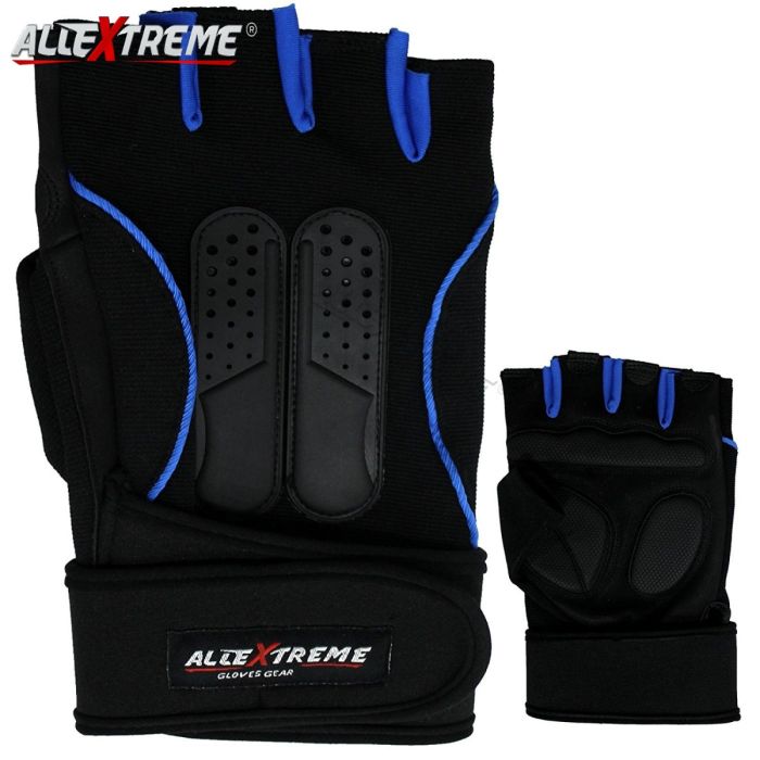 Allextreme EXHG3OE Anti-Slip Half Finger Bike Gloves Breathable Microfiber Leather Shock Absorbing Gloves for Men and Women (Blue, Extra Large)