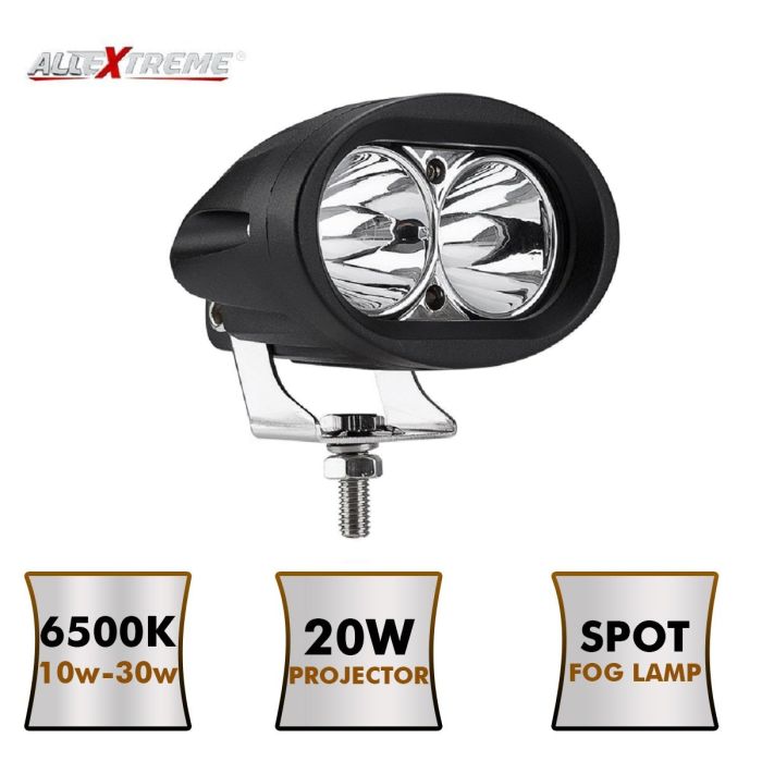 Allextreme EX2OF1P 2 LED Oval CREE Fog Light Off Road Driving Projector Lamp with Mounting Brackets for Motorcycles and Cars (20W, White Light, 1 PC)