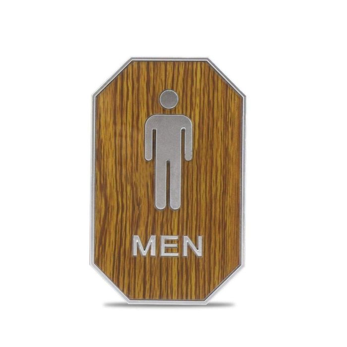 AllExtreme Wooden Finish Toilet Restroom Washroom Aluminium Frame Door Signboard with Strong Sticky Back - Men