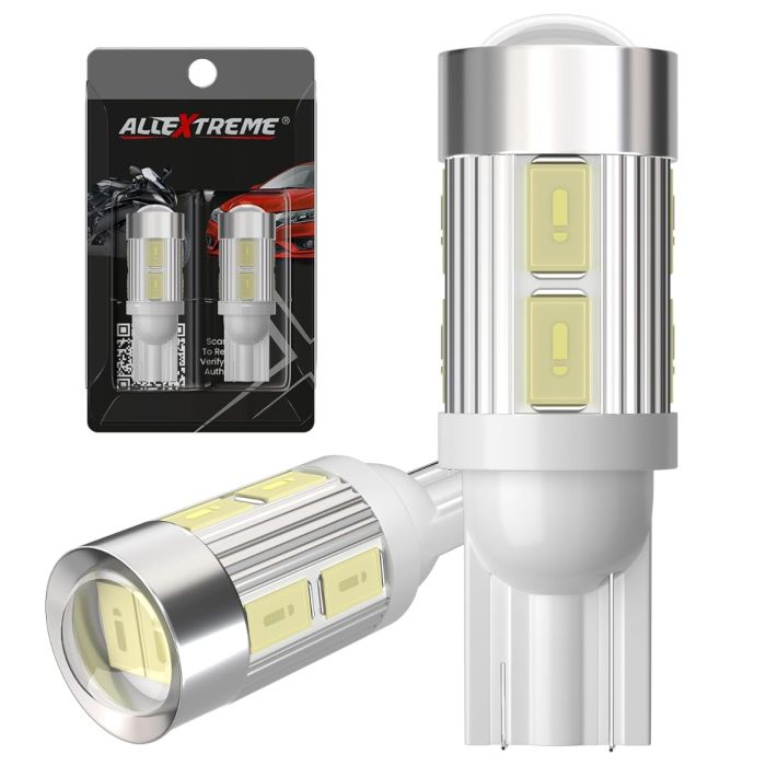Allextreme EXT10SW Universal T10 LED Parking Light 10 SMD Super Bright Interior Pilot License Plate Dome Indicator Lamp Bulb for Car Bike and Motorcycle (3W, White, 2 PCS)