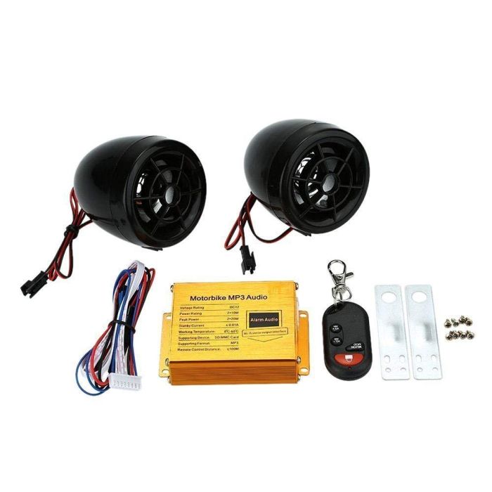 Allextreme EXMPH093 Motorcycle Led Audio Radio Bike Sound System Sd USB Mp3 12V Anti-Theft Alarm System Fm Handlebar Stereo Speaker Multifunction (Black)