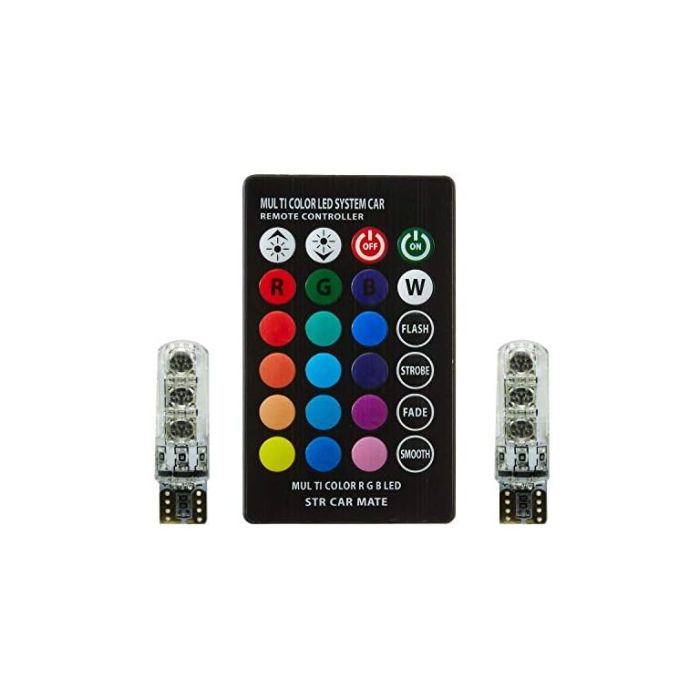 Allextreme EXT10M2P T10 RGB Car Interior Parking Bulb 6SMD Multicolour Light with Wireless Remote Control Ideal for Car Decoration (3W, RGB, 2 PCS)