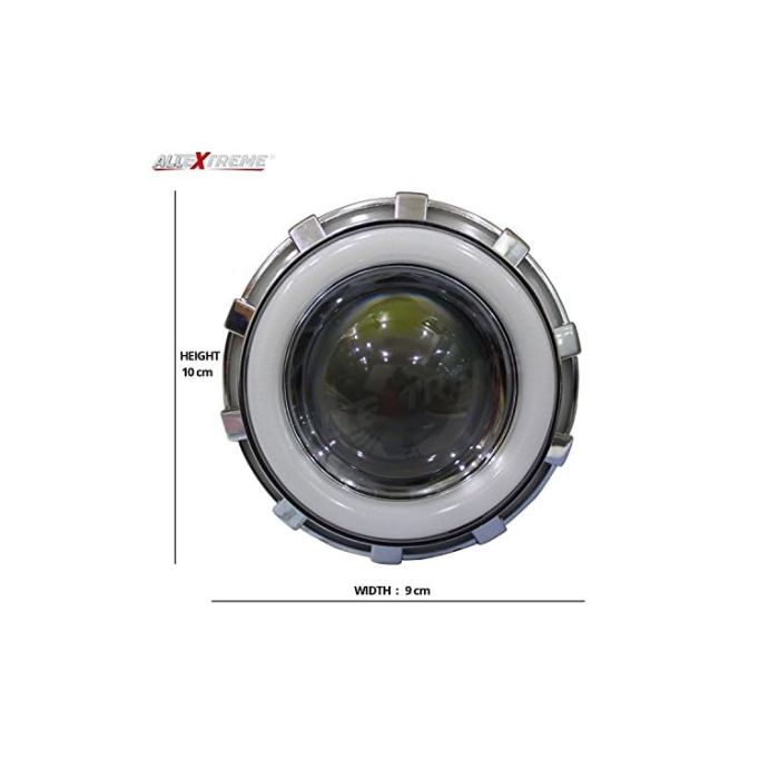 Allextreme LED Projector Lens 3 in 1 Function High & Low Beam Intensity Headlight with Flasher Function Devil Eye Rings (Blue & Red)