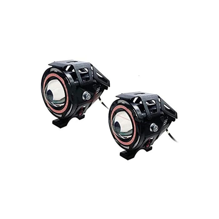 AllExtreme EXU7FRS2 Rainbow Style Hybrid U7 Foglight Waterproof Driving Spotlight with Red Angel Eye for Cars, Bikes, Trucks and Motorcycle (15W, Red & White Light, 2 PCS)