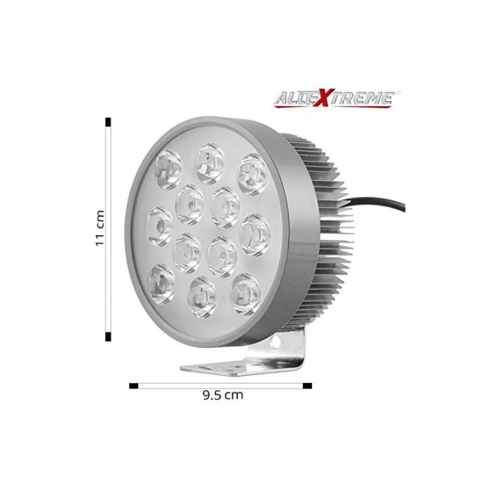 Allextreme EX12FS1 12 LED Round Fog Light Off-Road Driving Spot Lamp for Motorcycle SUV Jeep Car Truck (24W, White Light, 1 PC)