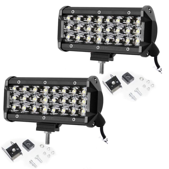 Allextreme EX24FW2 24 LED Fog Light Bar 7.5 Inch Waterproof Spot Beam Cube Worklight with Mounting Bracket for Motorcycles and Cars (72W, White Light, 2 PCS)