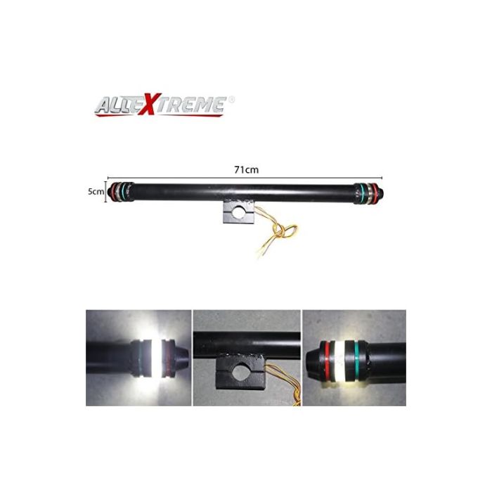 AllExtreme EXWLGB1 Heavy Duty Die Cast Iron Leg Guard Solid Front Bike Safety Crash Bar with White LED Warning Lights Compatible for BS3 and BS4 Model Royal Enfield Bullet 350cc and 500cc