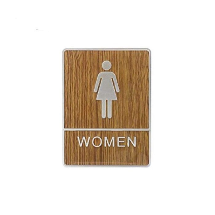 AllExtreme Wooden Finish Toilet Restroom Washroom Aluminium Frame Door Signboard with Strong Sticky Back (Women)