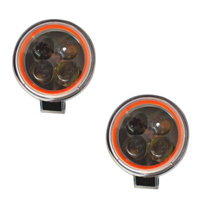 Allextreme EX4LD2O 4 LED Fog Light for Motorcycle Jeep Truck Boat and Cars - Spot Beam & Waterproof Pod Driving with Orange Outer Ring (20W, White Light & 2 PCS)
