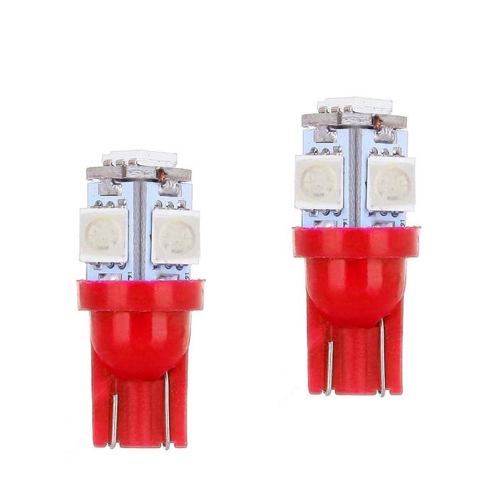 Allextreme EXT10RD2 LED Parking Light Super Bright 5 SMD Car Interior License Plate Wedge Dome Trunk Dashboard Bulb for Car Bike and Motorcycle (0.6W, Red, 2 PCS)