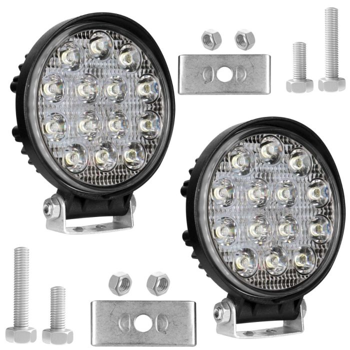 Allextreme EX14RW2 14 LED Round Fog Light 4 Inches Waterproof Off Road Driving Lamp for Car and Motorcycle (42W, White Light, 2 PCS)