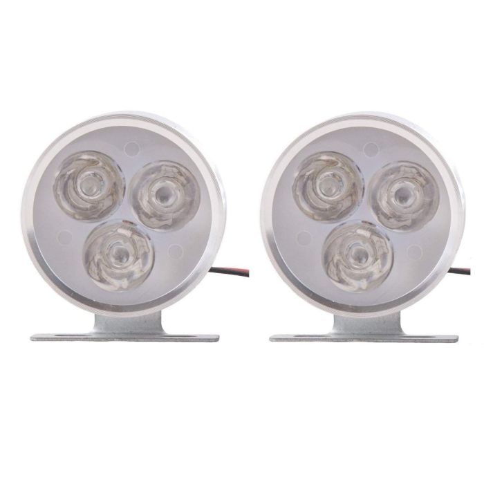 Allextreme EX3LLW2 3 LED Round Multicolor Strobe LED Light Police Warning Flash Lamp for Bike, Car, Motorcycle, and SUV (5W, White, 2 PCS)