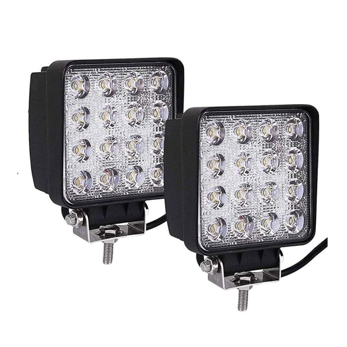 Allextreme EX4ISF2 4 Inch 16 LED Fog Light Square Pod Waterproof Flood Driving Lamp for Car, Off Road Truck, ATV and UTV (48W, White, 2 PCS, 6 Months Warranty)