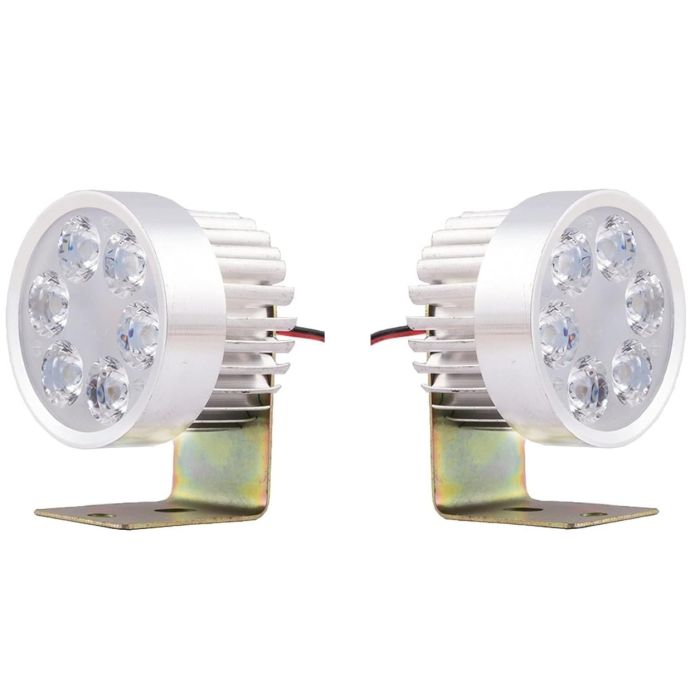 Allextreme EX6LRF2 Universal 6 LED Round Fog Auxiliary Light with Metal Stand for Bikes Motorcycle and Cars (18W, White Light, 2 PCS)