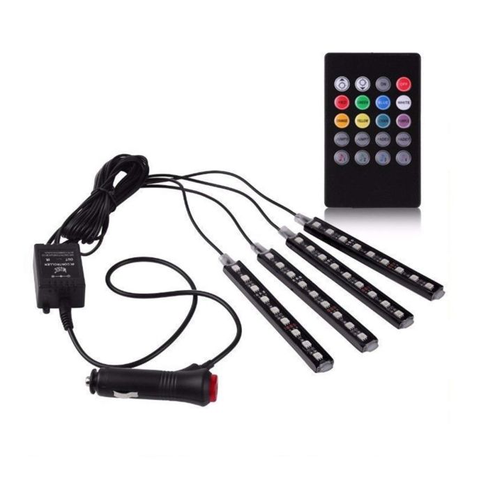 AllExtreme EX9LRC4 9 LED Multicolour Music Car Interior Under Dash Strip Lighting Kit with Sound Active Function, Car Charger and Wireless IR Remote (6W)