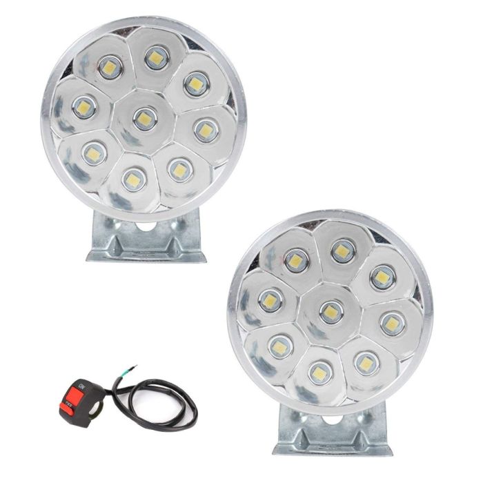 Allextreme EX9SFS2 9 LED Round Fog Light 3 Inches Off Road Driving Lamp with Handlebar Switch for Motorcycle, Car and Bikes (9W, White Light, 2 Pcs)