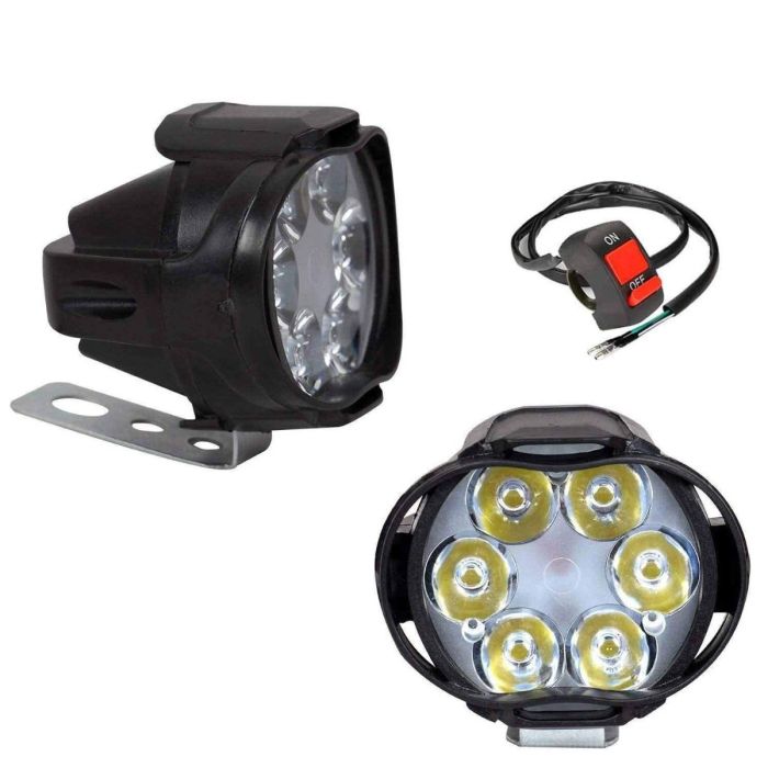 Allextreme EX6FS2P Imported 6 LED Fog Light Waterproof Pod Driving Spot Head Lamp with Handlebar Switch for Bikes & Cars(10W, White Light, 2 PCS, 6 Months Warranty)