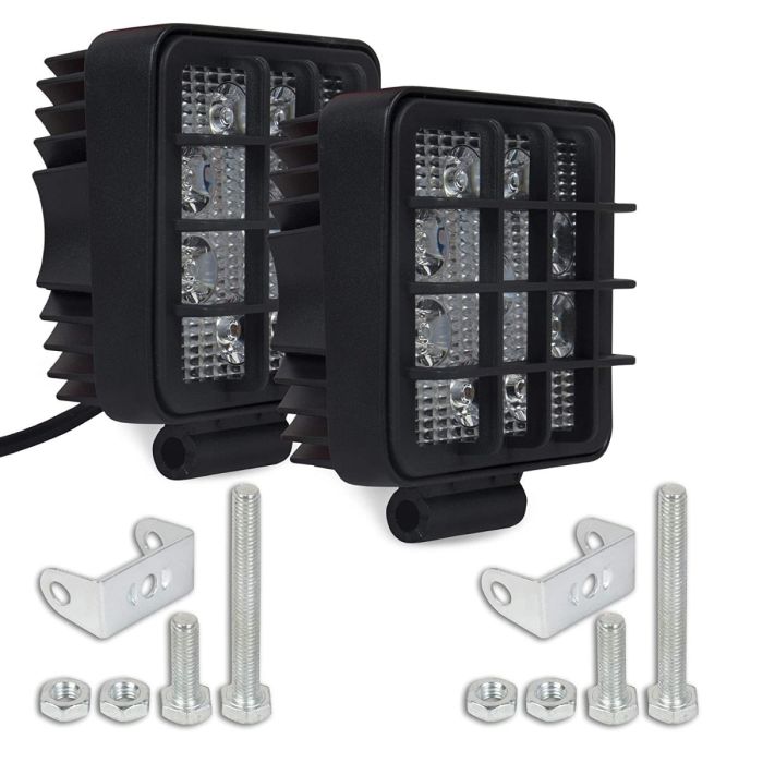 Allextreme EX9LGF2 4 Inch Square Flood Beam 9 LED Fog Light with Mounting Bracket for Car and Motorcycle (27W, White Light, 2 PCS)