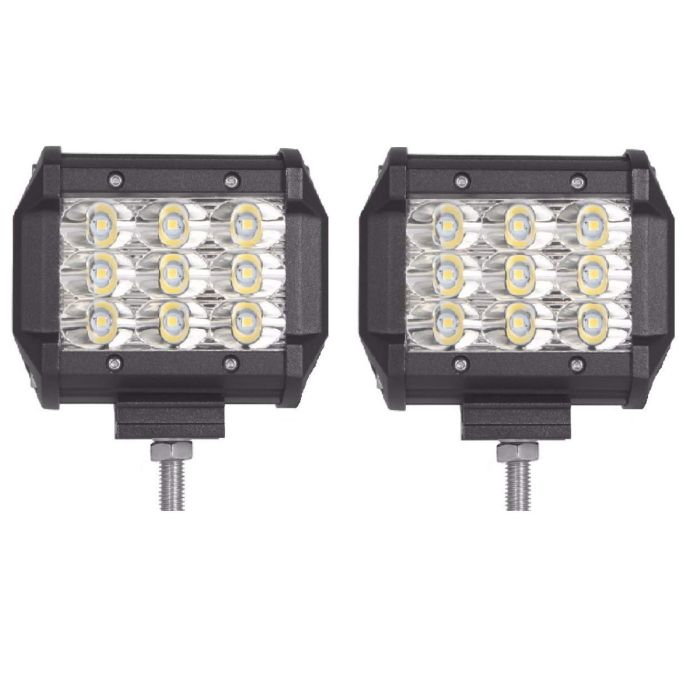 Allextreme EX9SFL2 9 LED Square Fog Light 4 Inches Waterproof Driving Spot Lamp with Adjustable Mounting Bracket for Cars Motorcycle and Bike (27W, White Light, 2 PCS)