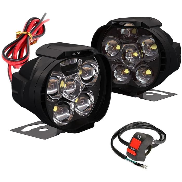 Allextreme EX6FS2P Imported 6 LED Fog Light Mirror Mount Driving Spot Head Lamp with Switch for Motorcycle and Cars (With Switch 10W, White, 2 PCS)