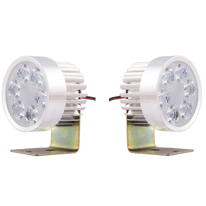 Allextreme EX6RFW2 Universal 6 LED Round Fog Light Waterproof Off Road Driving Flood Lamp with Metal Stand for All Bikes and Cars (6W, White, 2 PCS)