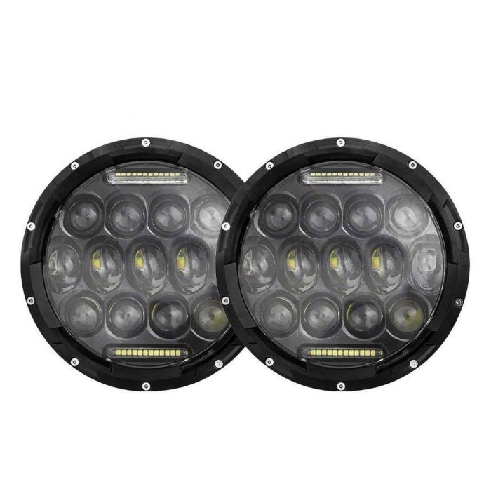 Allextreme EXLHLS2 7inch Round Ring 13 LED Headlight with Turn Signal Lights for Jeep Wrangler (12-30V, 75W, Pack of 2)