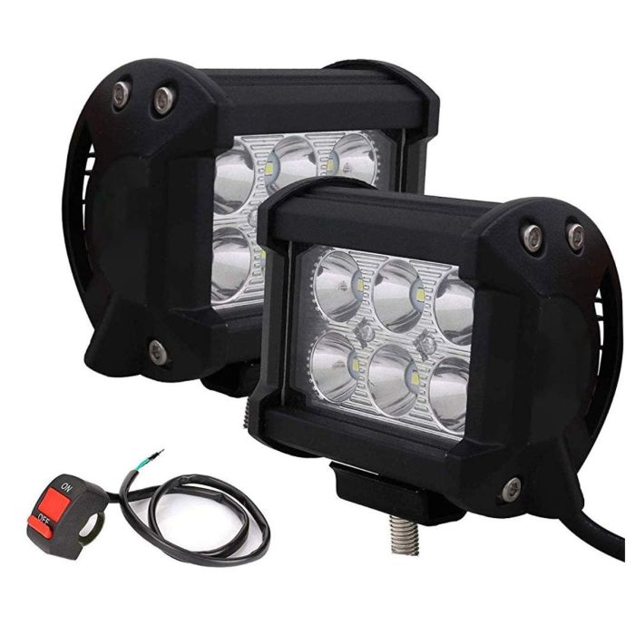 Allextreme Universal 6 LED Fog Light Spot Flood Water Resistant Driving Lamp with Handlebar Switch for Motorcycle Bike Car Off-road ATV SUV (18 W, 2 Pcs)